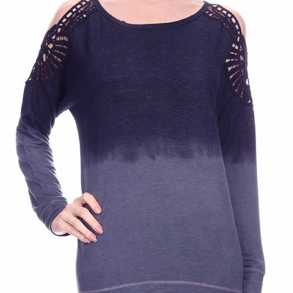 American Age Blue Dip Dye Long Sleeve French Terry Top